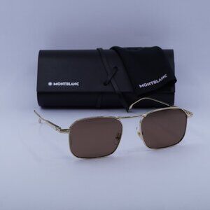 Montblanc MB0218S 002 Square Sunglasses - Gold/Brown